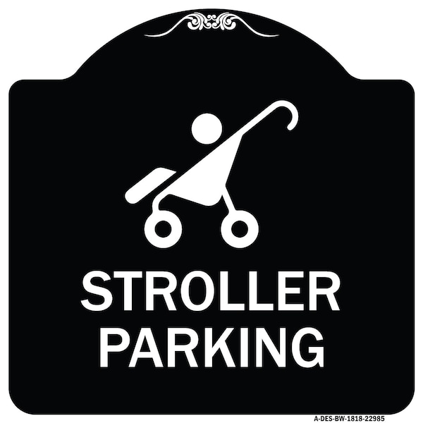Signmission Reserved Stroller Parking W/ Graphic Heavy-Gauge Aluminum Sign, 18" x 18", BW-1818-22985 A-DES-BW-1818-22985 - main
